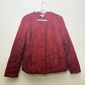 Women's Red Embroidered Quilted Jacket